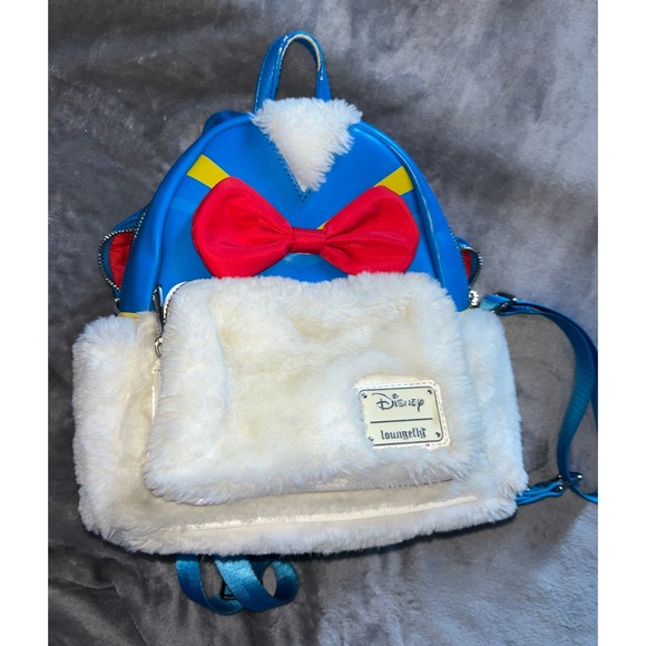 Disney Loungefly Donald Duck Cosplay Faux Fur Mini Backpack Blue White imperfect main image 7